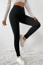 Load image into Gallery viewer, Black Crossed Waist Seamed Leg Thermal Leggings - Fashion Queen - 6
