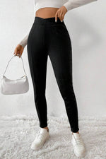 Load image into Gallery viewer, Black Crossed Waist Seamed Leg Thermal Leggings - Fashion Queen - 7