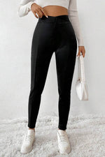 Load image into Gallery viewer, Black Crossed Waist Seamed Leg Thermal Leggings - Fashion Queen - 8