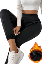 Load image into Gallery viewer, Black Crossed Waist Seamed Leg Thermal Leggings - Fashion Queen - 9