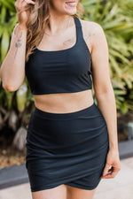 Load image into Gallery viewer, Black Crossover Bikini Tank and Skort Swimwear - Fashion Queen - 10