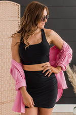 Load image into Gallery viewer, Black Crossover Bikini Tank and Skort Swimwear - Fashion Queen - 12