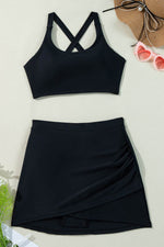 Load image into Gallery viewer, Black Crossover Bikini Tank and Skort Swimwear - Fashion Queen - 17