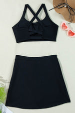 Load image into Gallery viewer, Black Crossover Bikini Tank and Skort Swimwear - Fashion Queen - 18