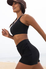 Load image into Gallery viewer, Black Crossover Bikini Tank and Skort Swimwear - Fashion Queen - 3