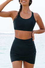 Load image into Gallery viewer, Black Crossover Bikini Tank and Skort Swimwear - Fashion Queen - 9