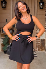 Load image into Gallery viewer, Black Cut Out Front High Waist Tank Mini Dress - Fashion Queen - 7
