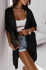 Load image into Gallery viewer, Black Dolman Half Sleeve Pocketed Long Cardigan - Fashion Queen - 1