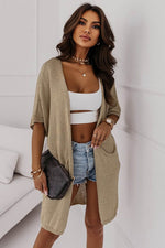 Load image into Gallery viewer, Black Dolman Half Sleeve Pocketed Long Cardigan - Fashion Queen - 24