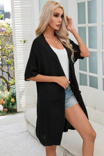 Load image into Gallery viewer, Black Dolman Half Sleeve Pocketed Long Cardigan - Fashion Queen - 6