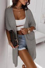 Load image into Gallery viewer, Black Dolman Half Sleeve Pocketed Long Cardigan - Fashion Queen - 9