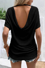 Load image into Gallery viewer, Black Draped Open Back Textured Tee - Fashion Queen - 2