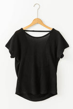 Load image into Gallery viewer, Black Draped Open Back Textured Tee - Fashion Queen - 3