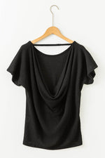 Load image into Gallery viewer, Black Draped Open Back Textured Tee - Fashion Queen - 7