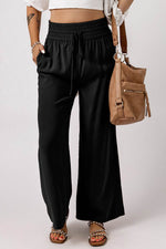 Load image into Gallery viewer, Black Drawstring Elastic Waist Casual Wide Leg Pants - Fashion Queen - 2