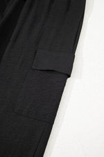 Load image into Gallery viewer, Black Drawstring Frilled Waist Wide Leg Utility Trousers - Fashion Queen -  15