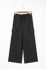 Load image into Gallery viewer, Black Drawstring Frilled Waist Wide Leg Utility Trousers - Fashion Queen -  9