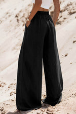 Load image into Gallery viewer, Black Drawstring High Waist Wide Leg Denim Pants - Fashion Queen - 2