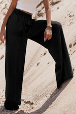 Load image into Gallery viewer, Black Drawstring High Waist Wide Leg Denim Pants - Fashion Queen - 3