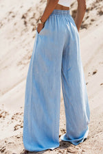 Load image into Gallery viewer, Black Drawstring High Waist Wide Leg Denim Pants - Fashion Queen - 5