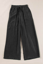 Load image into Gallery viewer, Black Drawstring High Waist Wide Leg Denim Pants - Fashion Queen - 7