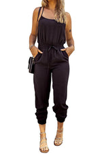 Load image into Gallery viewer, Black Drawstring Waist Spaghetti Straps Jumpsuit - Fashion Queen - 3