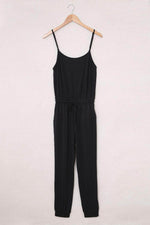 Load image into Gallery viewer, Black Drawstring Waist Spaghetti Straps Jumpsuit - Fashion Queen - 4