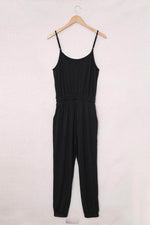 Load image into Gallery viewer, Black Drawstring Waist Spaghetti Straps Jumpsuit - Fashion Queen - 5