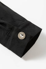 Load image into Gallery viewer, Black Elastic Cinched High Waist Long Sleeve Shirt Mini Dress - Fashion Queen - 11