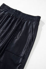 Load image into Gallery viewer, Black Elastic Waist Pocketed Pebble Joggers - Fashion Queen - 11