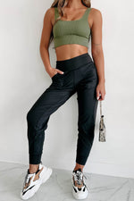 Load image into Gallery viewer, Black Exposed Seam High Waist Pocketed Joggers - Fashion Queen - 5