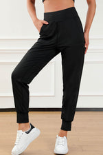Load image into Gallery viewer, Black Exposed Seam High Waist Pocketed Joggers - Fashion Queen - 7