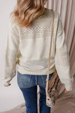 Load image into Gallery viewer, Black Eyelet Pattern Detail V Neck Drop Shoulder Sweater - Fashion Queen - 5