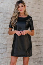 Load image into Gallery viewer, Black Faux Leather Loose T-shirt Dress - Fashion Queen - 1