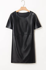 Load image into Gallery viewer, Black Faux Leather Loose T-shirt Dress - Fashion Queen - 12