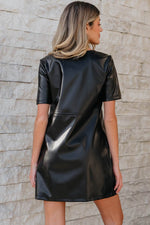 Load image into Gallery viewer, Black Faux Leather Loose T-shirt Dress - Fashion Queen - 4