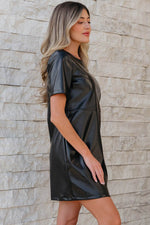 Load image into Gallery viewer, Black Faux Leather Loose T-shirt Dress - Fashion Queen - 8