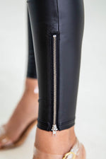 Load image into Gallery viewer, Black Faux Leather Zipped Detail Leggings - Fashion Queen - 6