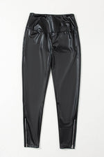 Load image into Gallery viewer, Black Faux Leather Zipped Detail Leggings - Fashion Queen - 8