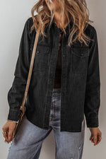 Load image into Gallery viewer, Black Flap Pocket Buttons Collared Jean Jacket - Fashion Queen - 1