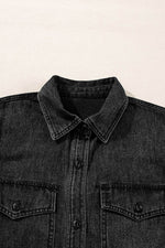 Load image into Gallery viewer, Black Flap Pocket Buttons Collared Jean Jacket - Fashion Queen - 13