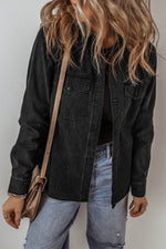 Load image into Gallery viewer, Black Flap Pocket Buttons Collared Jean Jacket - Fashion Queen - 3