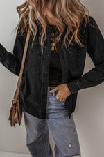 Load image into Gallery viewer, Black Flap Pocket Buttons Collared Jean Jacket - Fashion Queen - 5