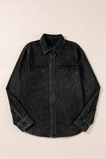 Load image into Gallery viewer, Black Flap Pocket Buttons Collared Jean Jacket - Fashion Queen - 6
