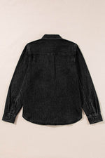 Load image into Gallery viewer, Black Flap Pocket Buttons Collared Jean Jacket - Fashion Queen - 7