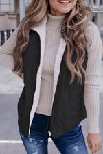 Load image into Gallery viewer, Black Fleece Lined Quilted Zip up Vest Coat - Fashion Queen -  1