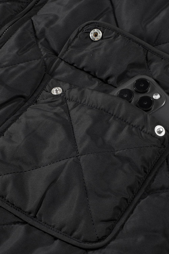Black Fleece Lined Quilted Zip up Vest Coat - Fashion Queen -  10