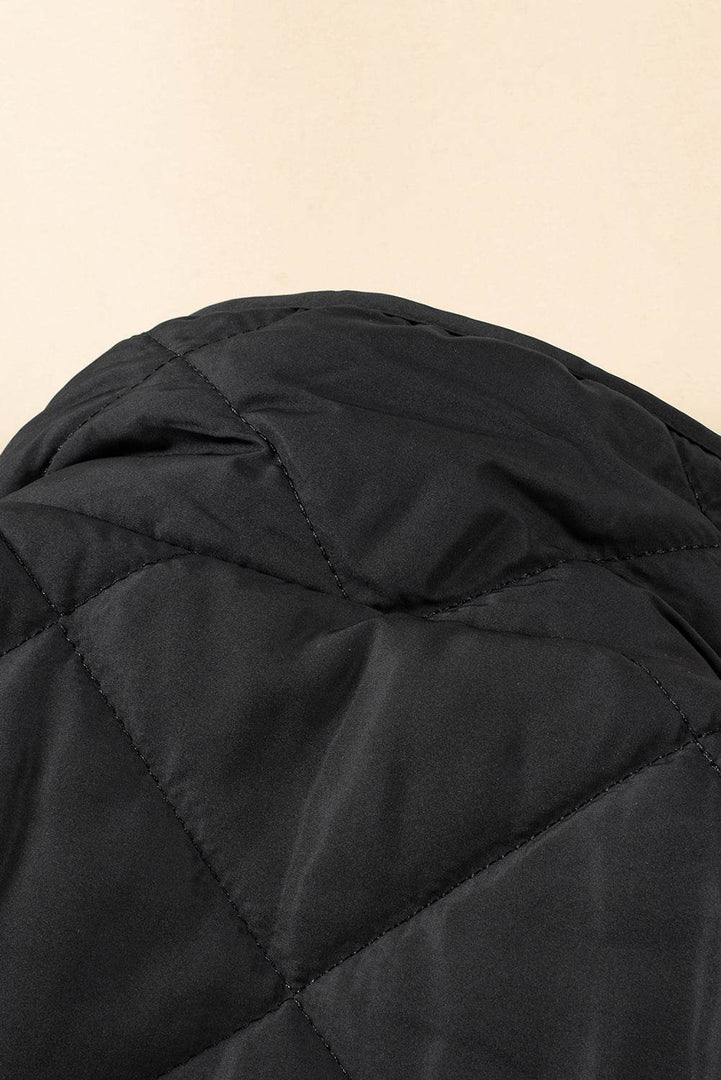 Black Fleece Lined Quilted Zip up Vest Coat - Fashion Queen -  11