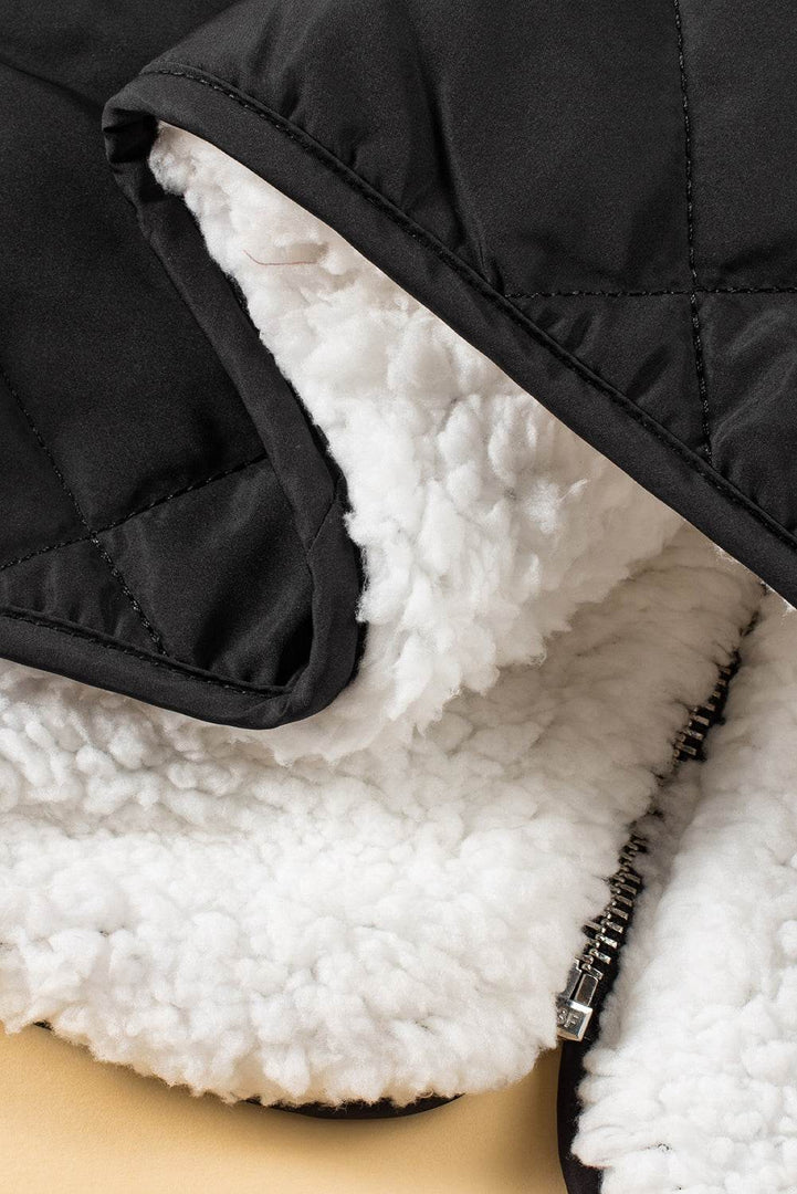 Black Fleece Lined Quilted Zip up Vest Coat - Fashion Queen -  12