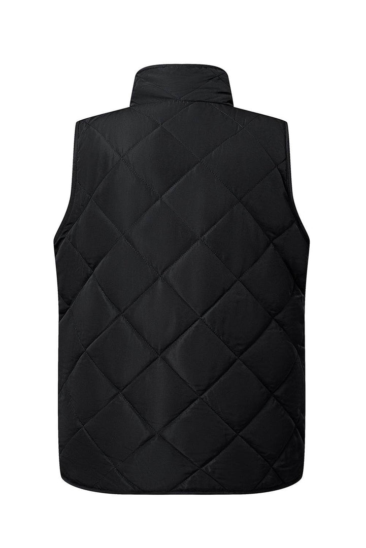 Black Fleece Lined Quilted Zip up Vest Coat - Fashion Queen -  15